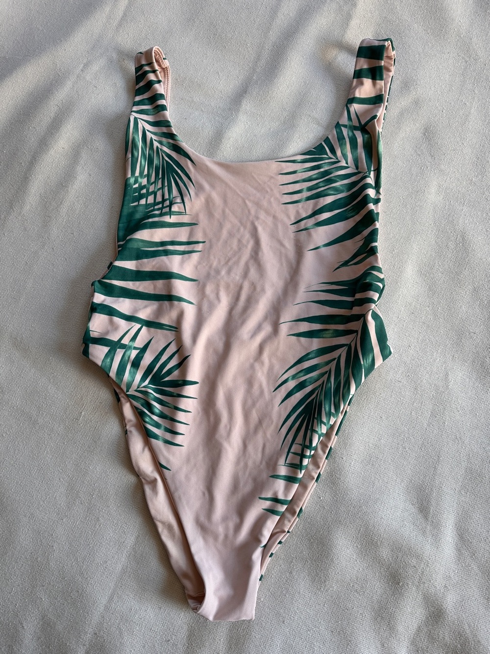 AERIE Super Scoop One Piece Swimsuit Tropical Palm Print Pink/Green | L